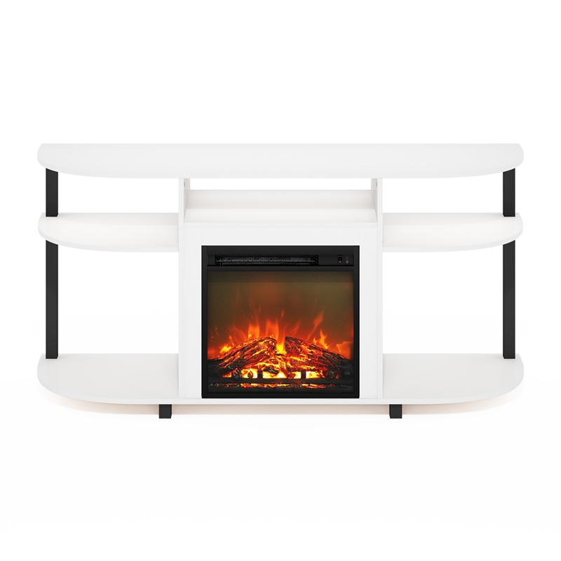 Furinno JENSEN Open Storage Curved Entertainment Center Stand with Solid White
