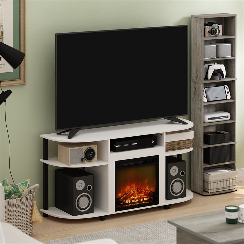 Furinno JENSEN Open Storage Curved Entertainment Center Stand with Solid White