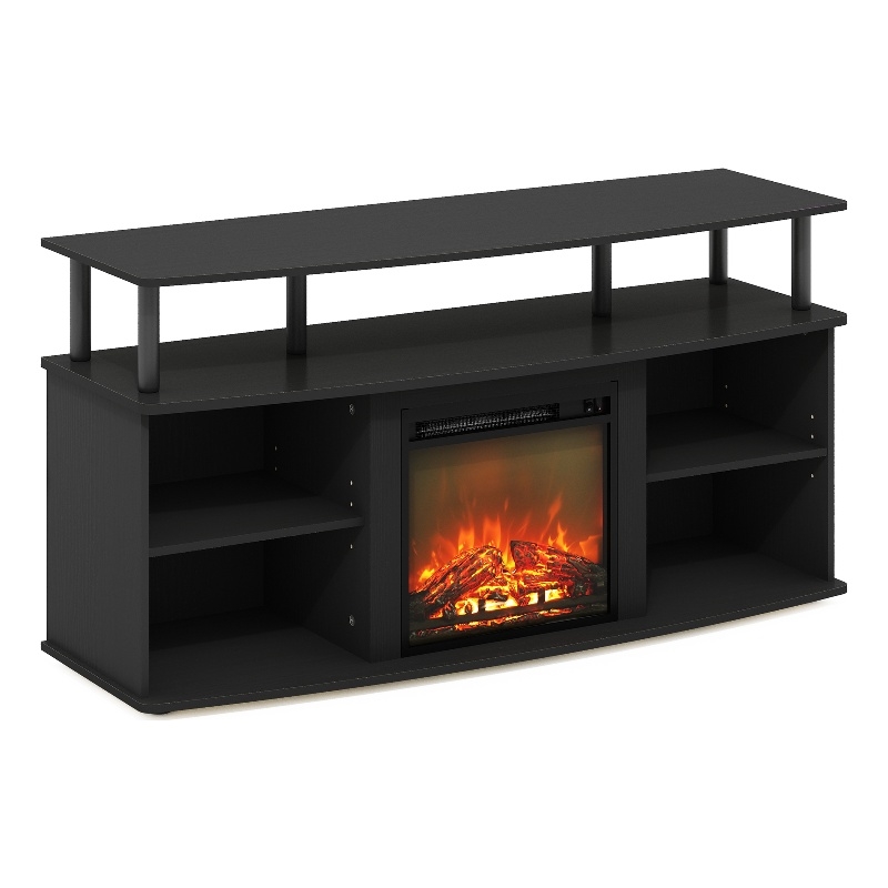 Furinno JENSEN Open Shelving Storage Fireplace Entertainment Americano/Black