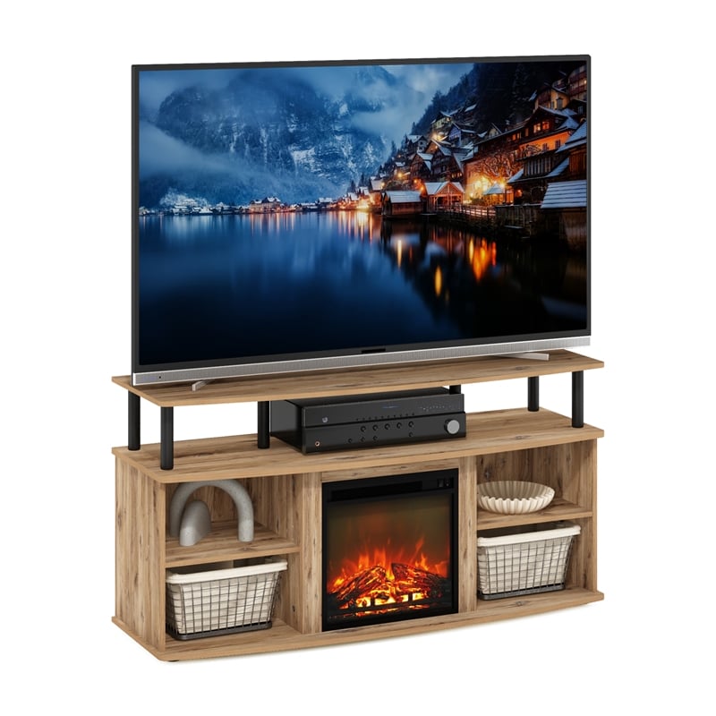 Furinno JENSEN Open Shelving Storage Fireplace Entertainment Flagstaff Oak/Black