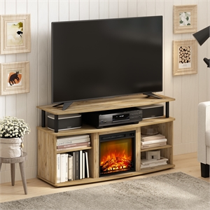 Furinno JENSEN Open Shelving Storage Fireplace Entertainment Flagstaff Oak/Black