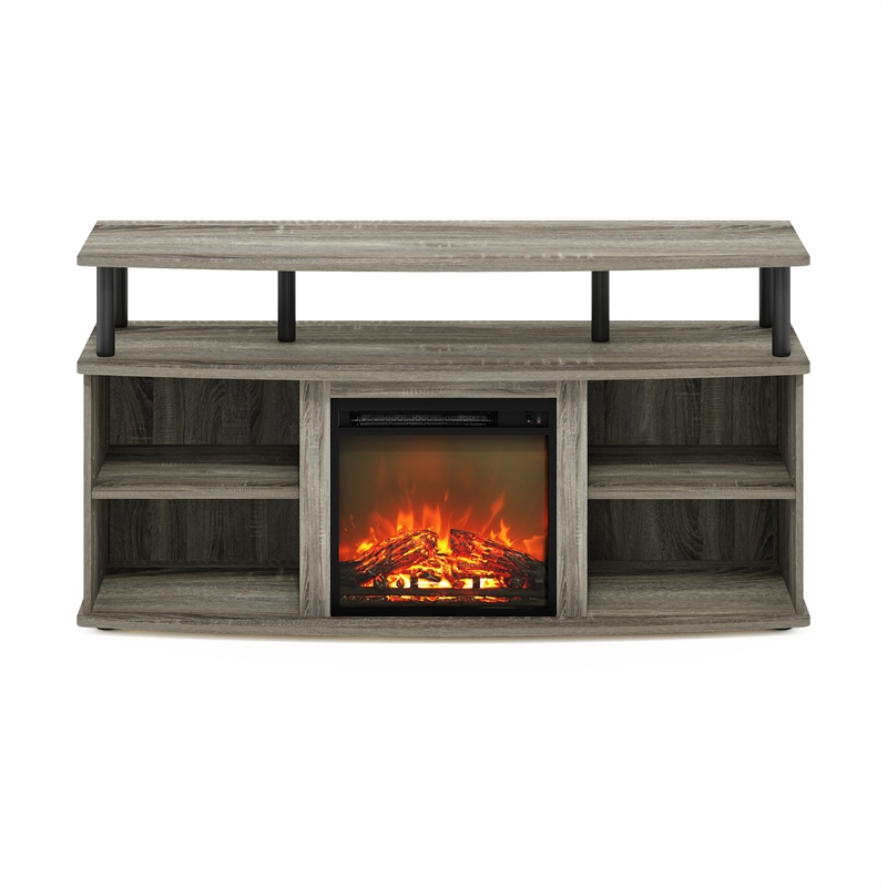 Furinno JENSEN Open Shelving Storage Fireplace French Oak Grey/Black
