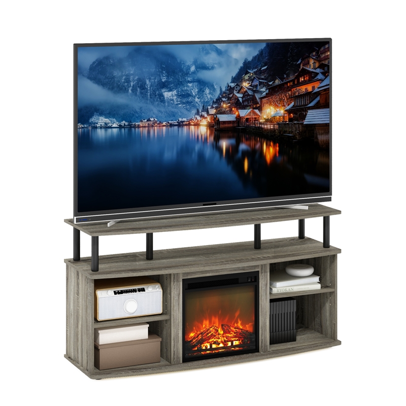 Furinno JENSEN Open Shelving Storage Fireplace French Oak Grey/Black
