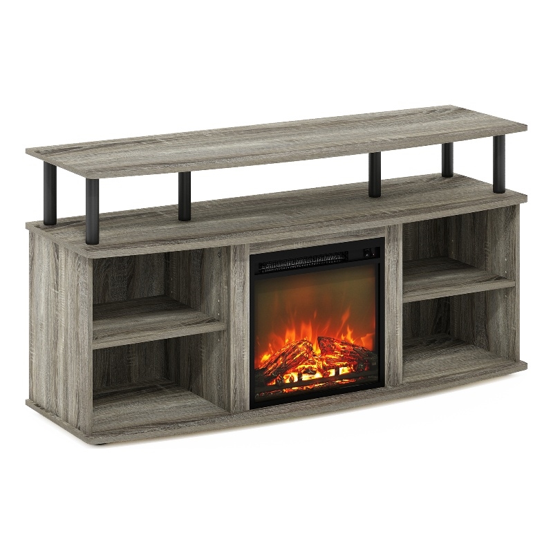 Furinno JENSEN Open Shelving Storage Fireplace French Oak Grey/Black