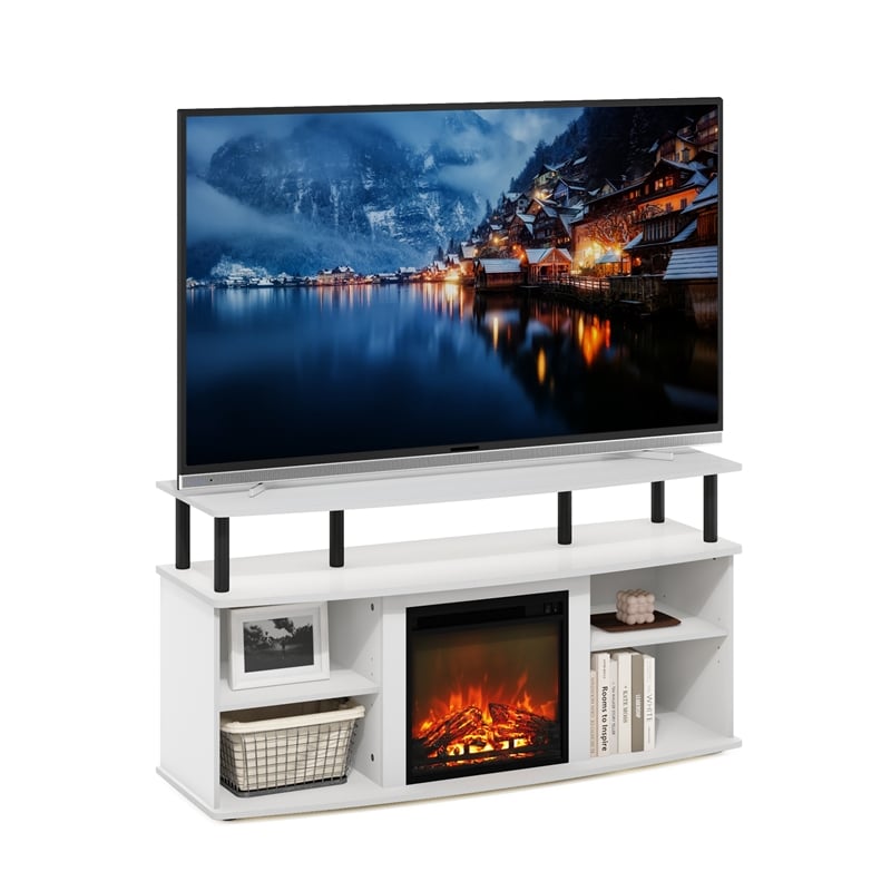 Furinno JENSEN Open Shelving Storage Fireplace Entertainment Solid White/Black