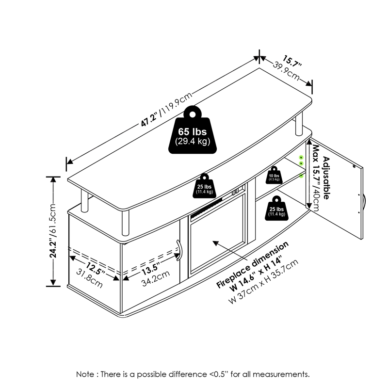 Furinno Jensen Living Room Fireplace Entertainment Center with Solid White/Black