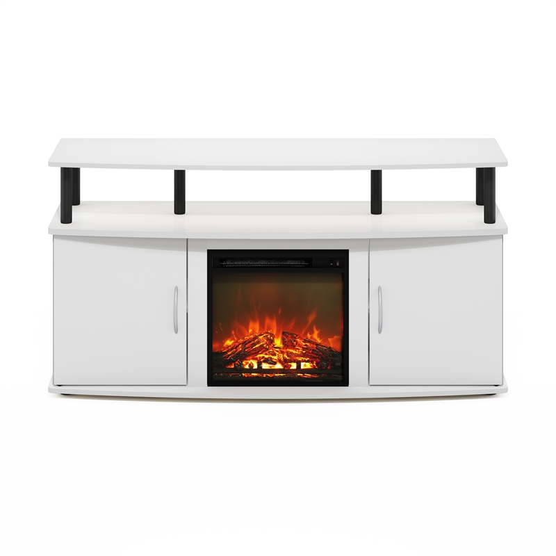 Furinno Jensen Living Room Fireplace Entertainment Center with Solid White/Black