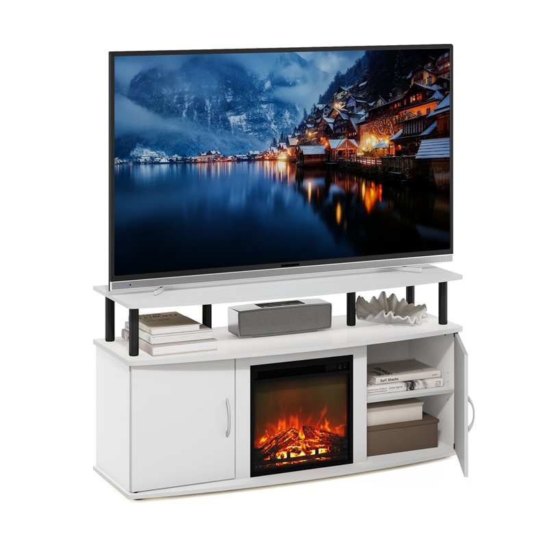Furinno Jensen Living Room Fireplace Entertainment Center with Solid White/Black