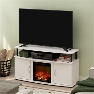 Furinno JENSEN Living Room Fireplace Entertainment Center with Solid White/Black