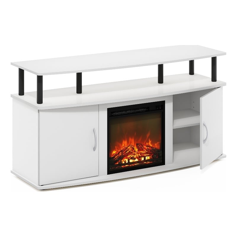 Furinno Jensen Living Room Fireplace Entertainment Center with Solid White/Black
