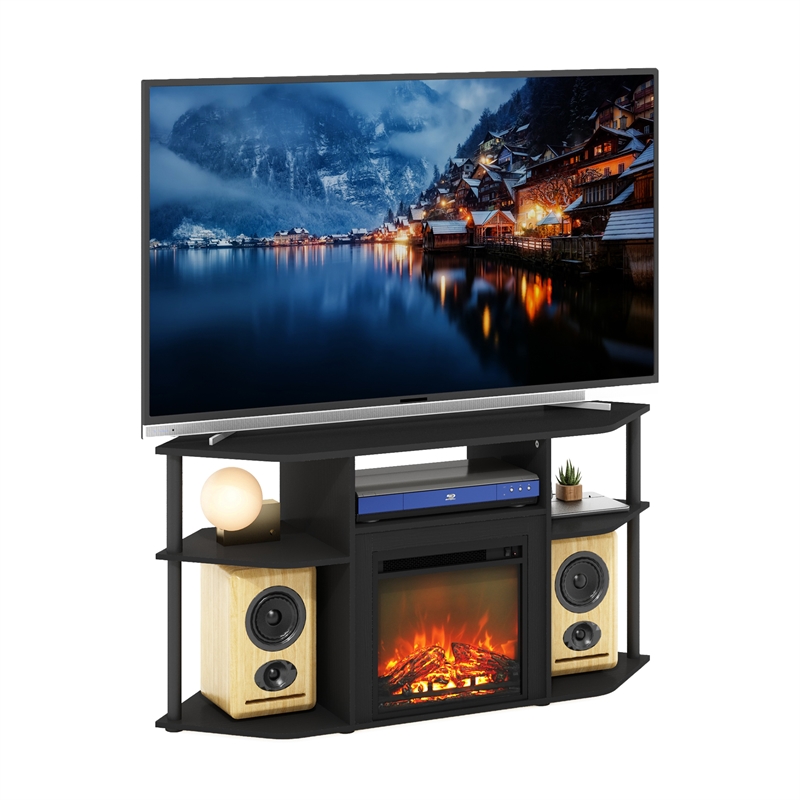Furinno JENSEN Open Storage Corner Fireplace TV Entertainment Americano/Black