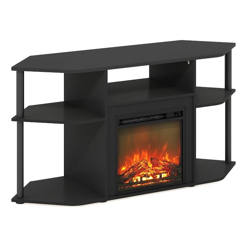 Furinno JENSEN Open Storage Corner Fireplace TV Entertainment Americano/Black