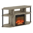 Furinno JENSEN Open Storage Corner Fireplace TV French Oak Grey/Black