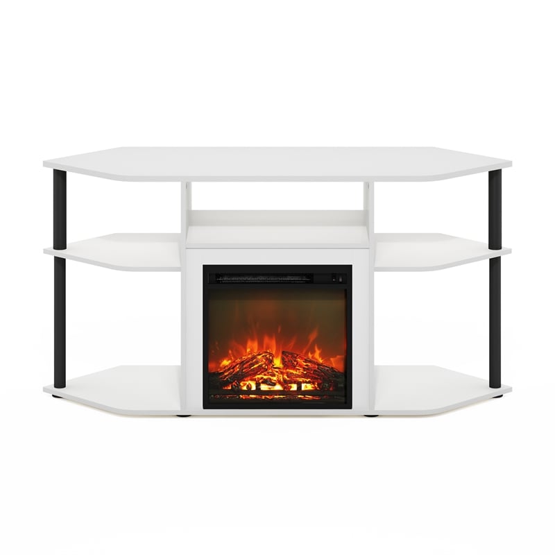 Furinno JENSEN Open Storage Corner Fireplace TV Entertainment Solid White/Black
