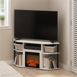 Furinno JENSEN Open Storage Corner Fireplace TV Entertainment Solid White/Black