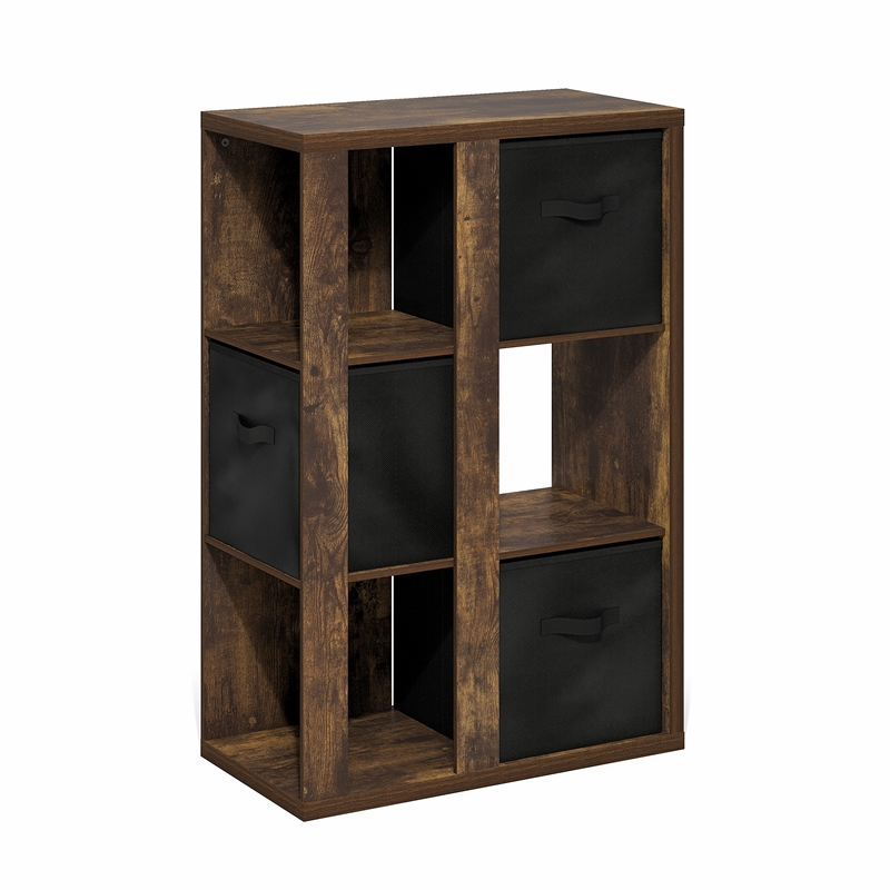 Furinno VIOLA 3-Tier Bookshelf Organizer with Bins in Amber Pine