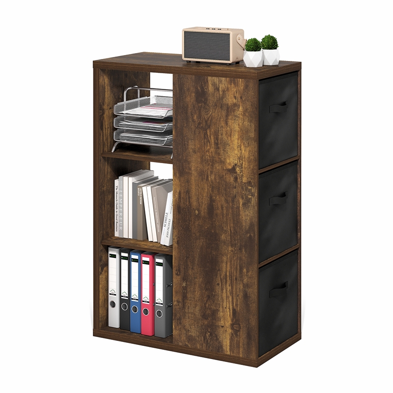Furinno VIOLA 3-Tier Bookshelf Organizer with Bins in Amber Pine