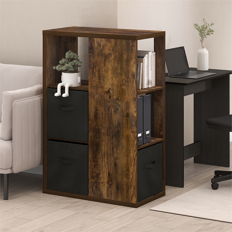 Furinno VIOLA 3-Tier Bookshelf Organizer with Bins in Amber Pine