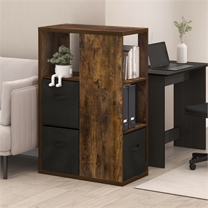 Furinno Viola 3-Tier Bookshelf Organizer with Bins in Amber Pine