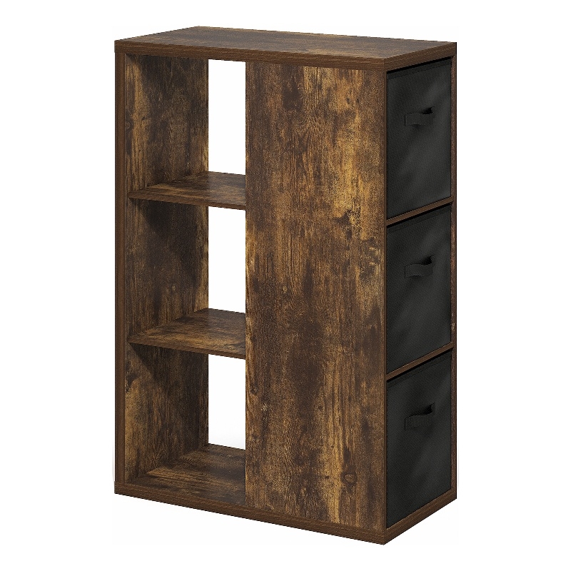 Furinno VIOLA 3-Tier Bookshelf Organizer with Bins in Amber Pine