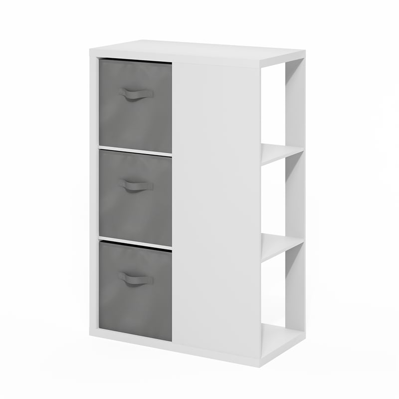 Furinno VIOLA 3-Tier Bookshelf Storage Organizer with Bins in White