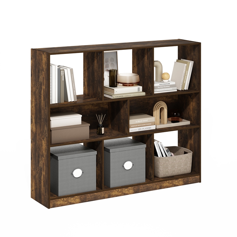 Furinno DALY 8-Cube 3 Tier Bookshelf Organizer 47 Width in Amber Pine