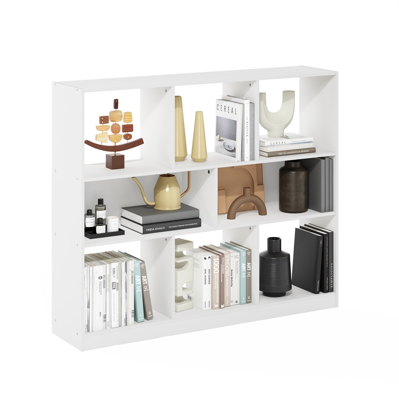 Furinno Daly 8-Cube 3 Tier Bookshelf Organizer 47 Width in White
