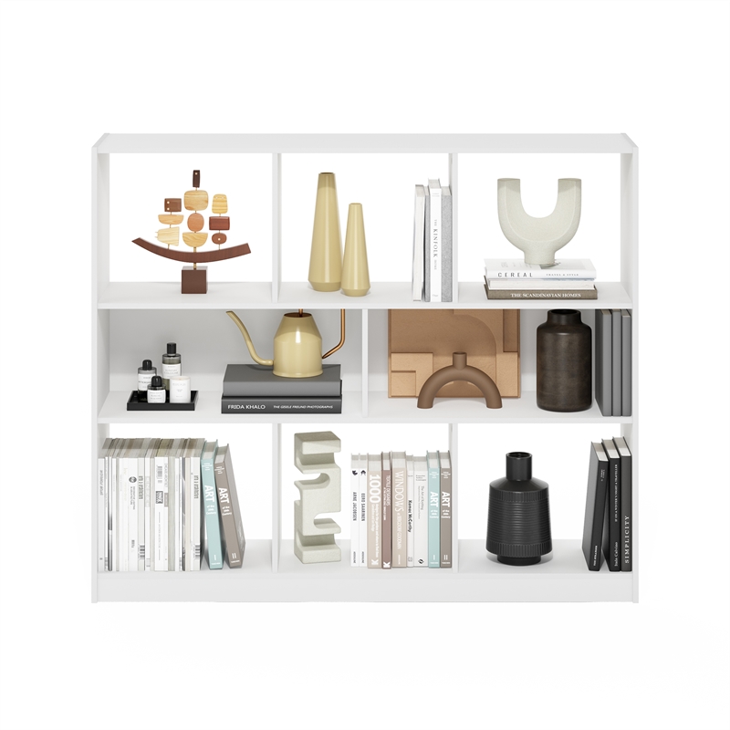 Furinno Daly 8-Cube 3 Tier Bookshelf Organizer 47 Width in White