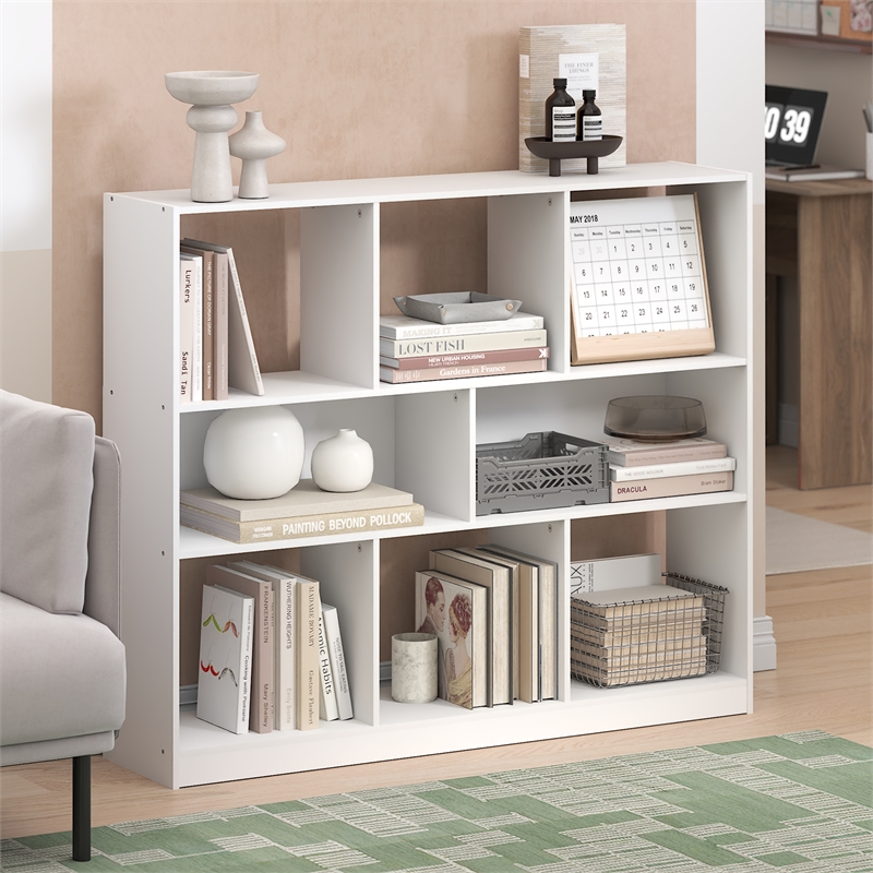Furinno Daly 8-Cube 3 Tier Bookshelf Organizer 47 Width in White