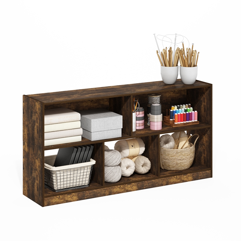 Furinno Daly 5-Cube 2 Tier Bookshelf Organizer 47 Width in Amber Pine