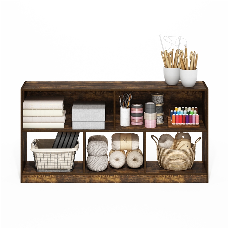 Furinno Daly 5-Cube 2 Tier Bookshelf Organizer 47 Width in Amber Pine