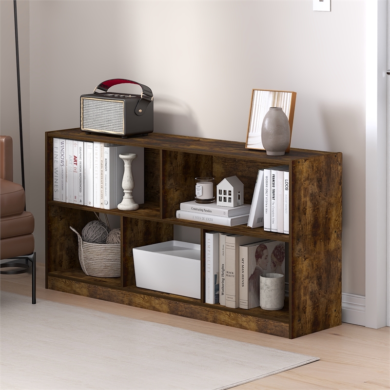 Furinno Daly 5-Cube 2 Tier Bookshelf Organizer 47 Width in Amber Pine