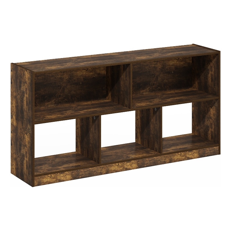 Furinno Daly 5-Cube 2 Tier Bookshelf Organizer 47 Width in Amber Pine