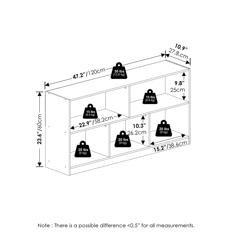 Furinno Daly 5-Cube 2 Tier Bookshelf Organizer 47 Width in Espresso