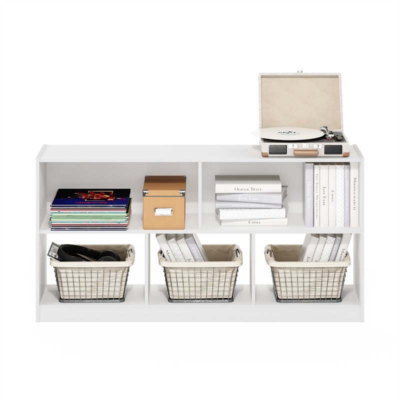 Furinno Daly 5-Cube 2 Tier Bookshelf Organizer 47 Width in White