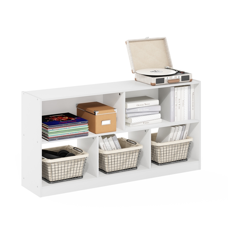 Furinno Daly 5-Cube 2 Tier Bookshelf Organizer 47 Width in White
