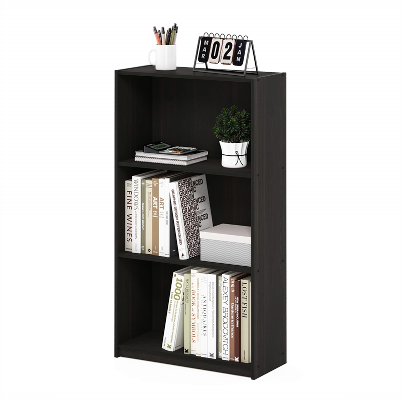Furinno BASIC 3-Tier Bookcase Storage Shelves in Dark Espresso