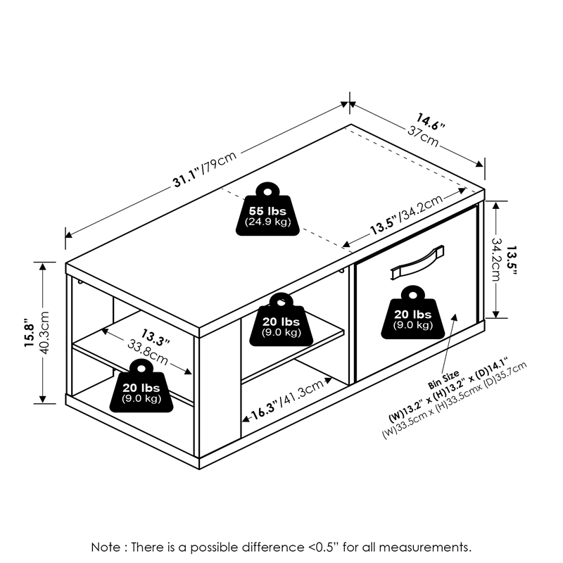 Furinno VIOLA Coffee Table with Storage Bin in White