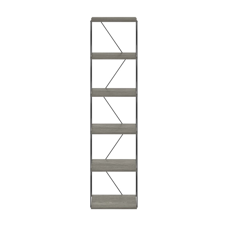 Furinno Rata 6-Tier Flat Base Shelf Display Rack Narrow in French Oak Grey