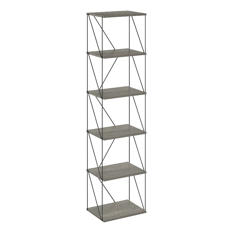 Furinno Rata 6-Tier Flat Base Shelf Display Rack Narrow in French Oak Grey