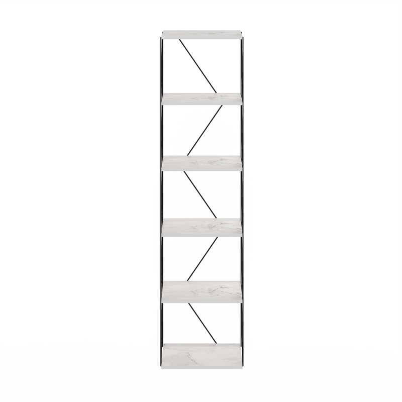 Furinno Rata 6-Tier Flat Base Shelf Display Rack Narrow in Marble White