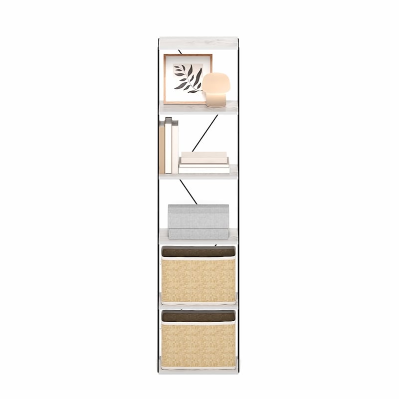 Furinno Rata 6-Tier Flat Base Shelf Display Rack Narrow in Marble White