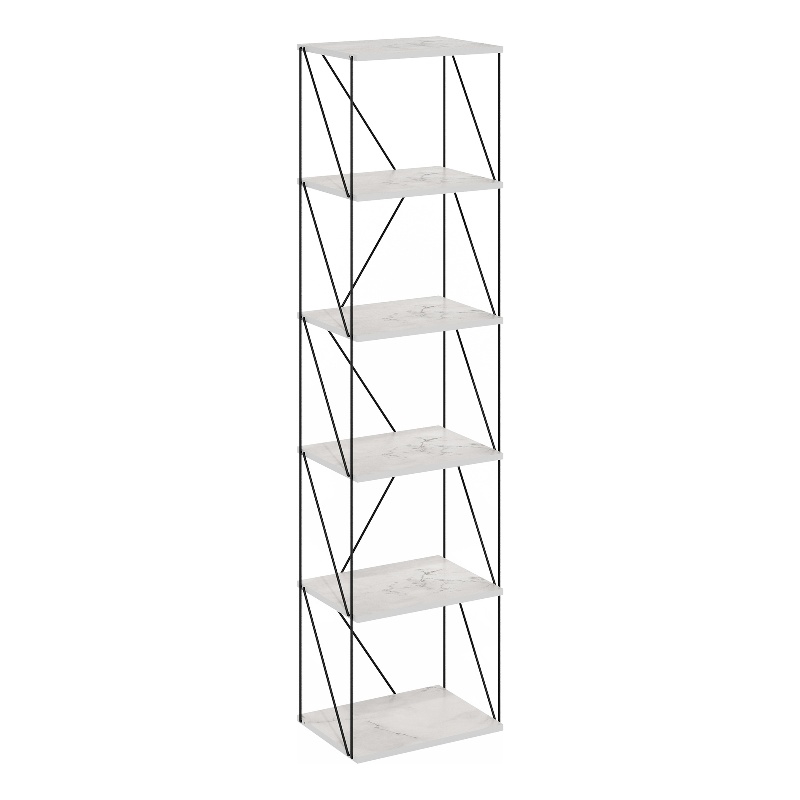 Furinno Rata 6-Tier Flat Base Shelf Display Rack Narrow in Marble White