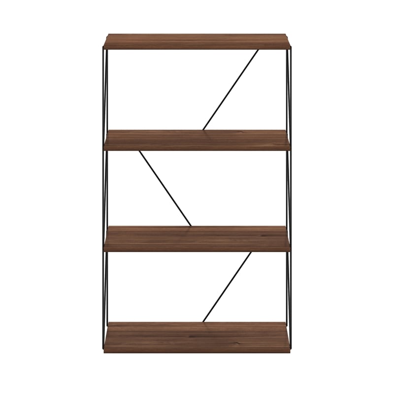 Furinno Rata 4-Tier Flat Base Shelf Display Rack in Columbia Walnut