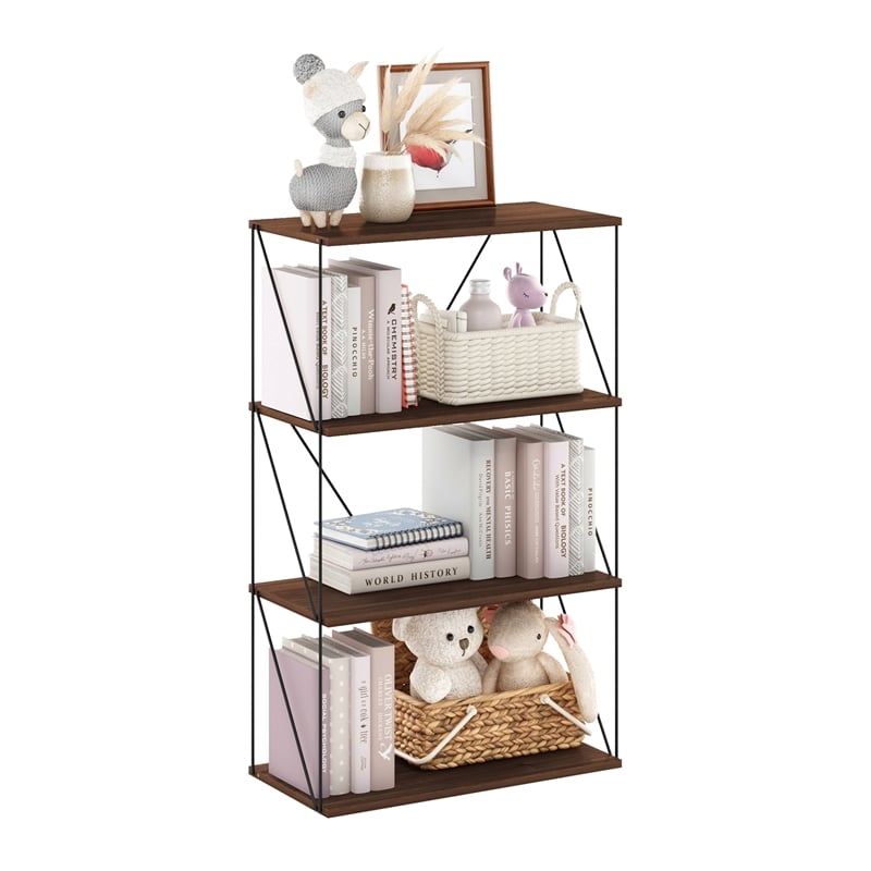 Furinno Rata 4-Tier Flat Base Shelf Display Rack in Columbia Walnut