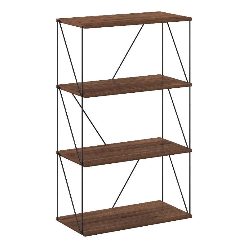 Furinno Rata 4-Tier Flat Base Shelf Display Rack in Columbia Walnut