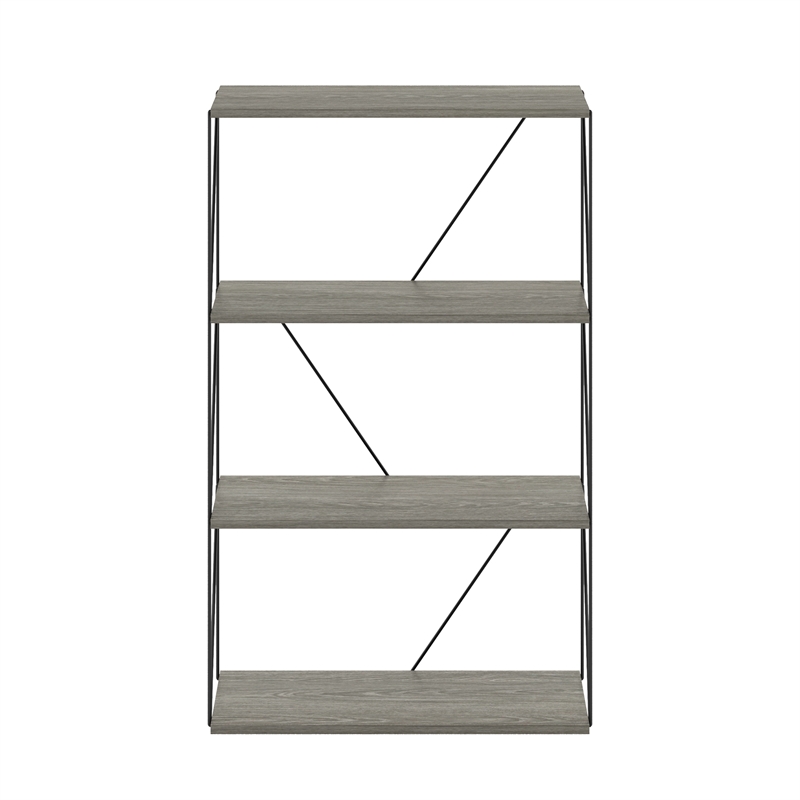 Furinno Rata 4-Tier Flat Base Shelf Display Rack in French Oak Grey