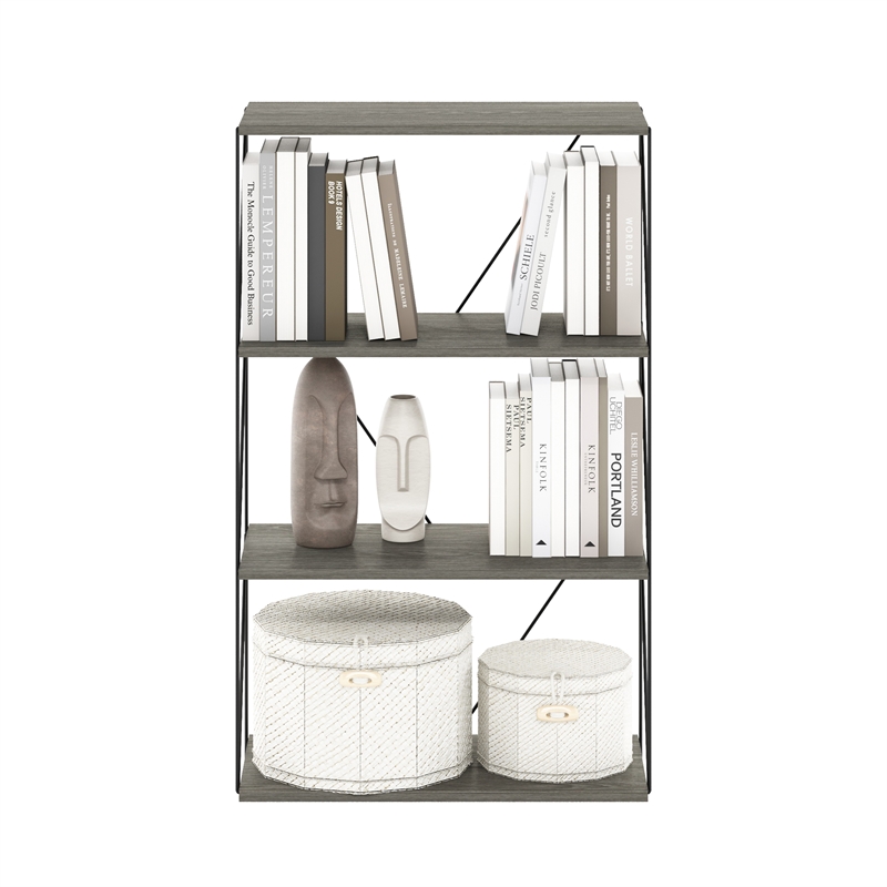 Furinno Rata 4-Tier Flat Base Shelf Display Rack in French Oak Grey