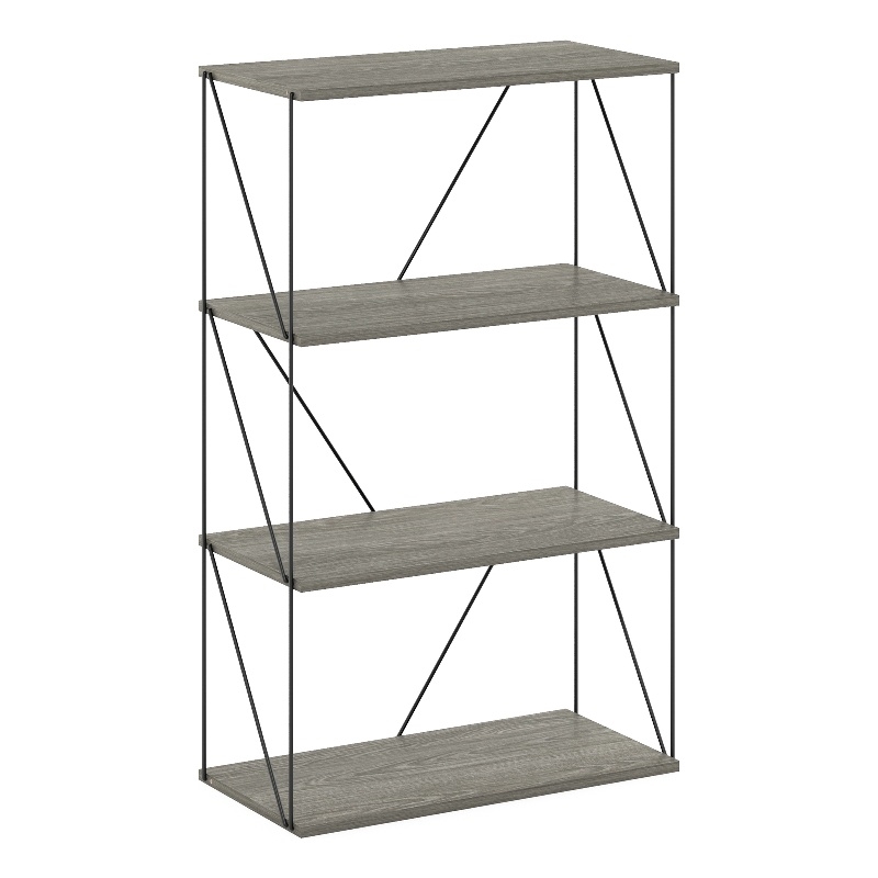 Furinno Rata 4-Tier Flat Base Shelf Display Rack in French Oak Grey