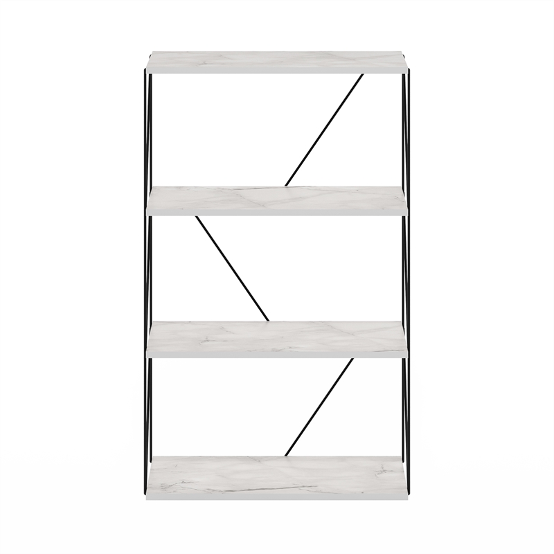 Furinno Rata 4-Tier Flat Base Shelf Display Rack in Marble White
